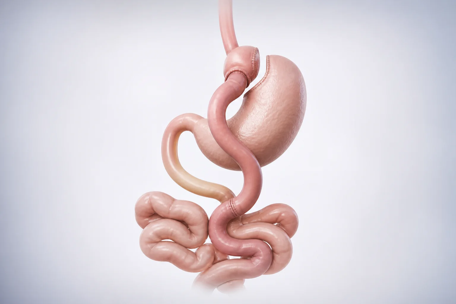 Bariatric surgeon explaining gastric bypass anatomy during an individualized consultation