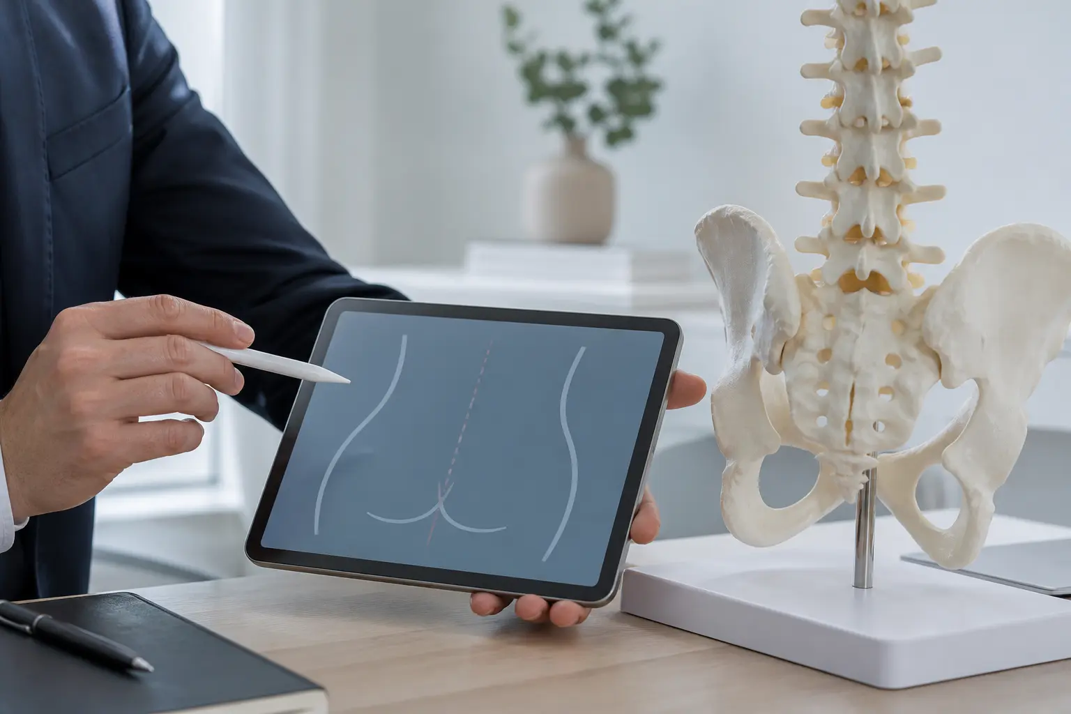 Clinician reviewing the sacral area during a pilonidal cyst consultation
