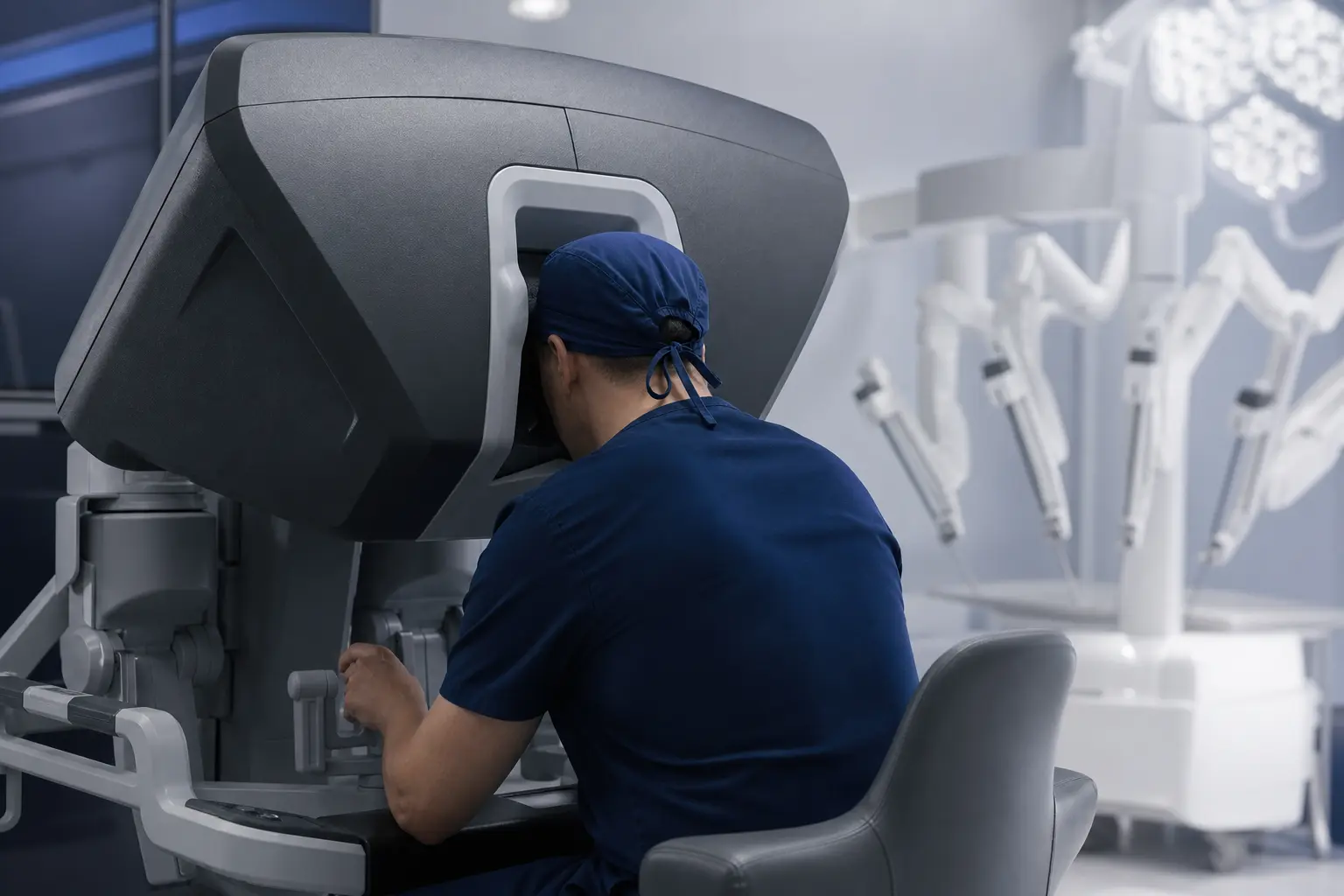 Surgeon controlling a robotic-assisted surgical console
