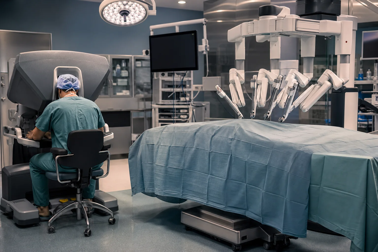 Surgeon controlling a robotic surgical system in a modern operating room