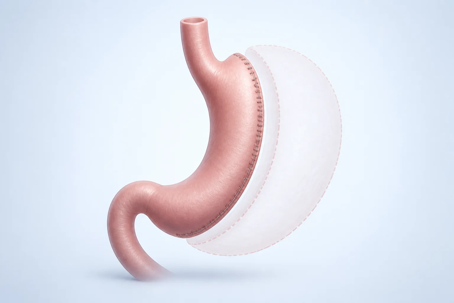 Bariatric surgeon using a stomach model to explain sleeve gastrectomy during a consultation