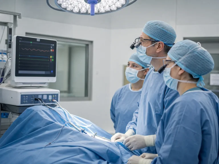 Surgical team using intraoperative monitoring in a modern operating room