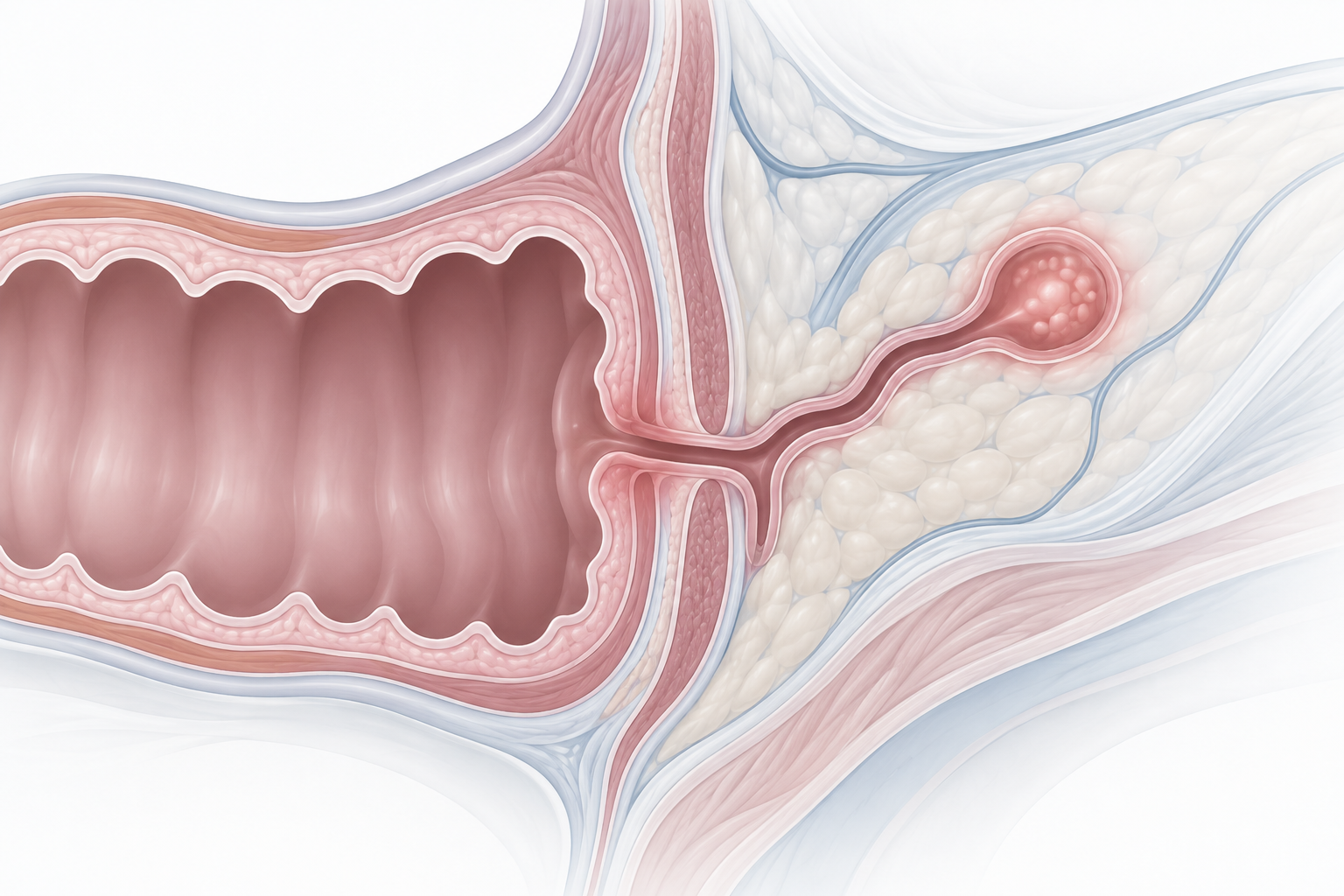Simplified clinical illustration of an inflammatory tract and localized inflammation pocket
